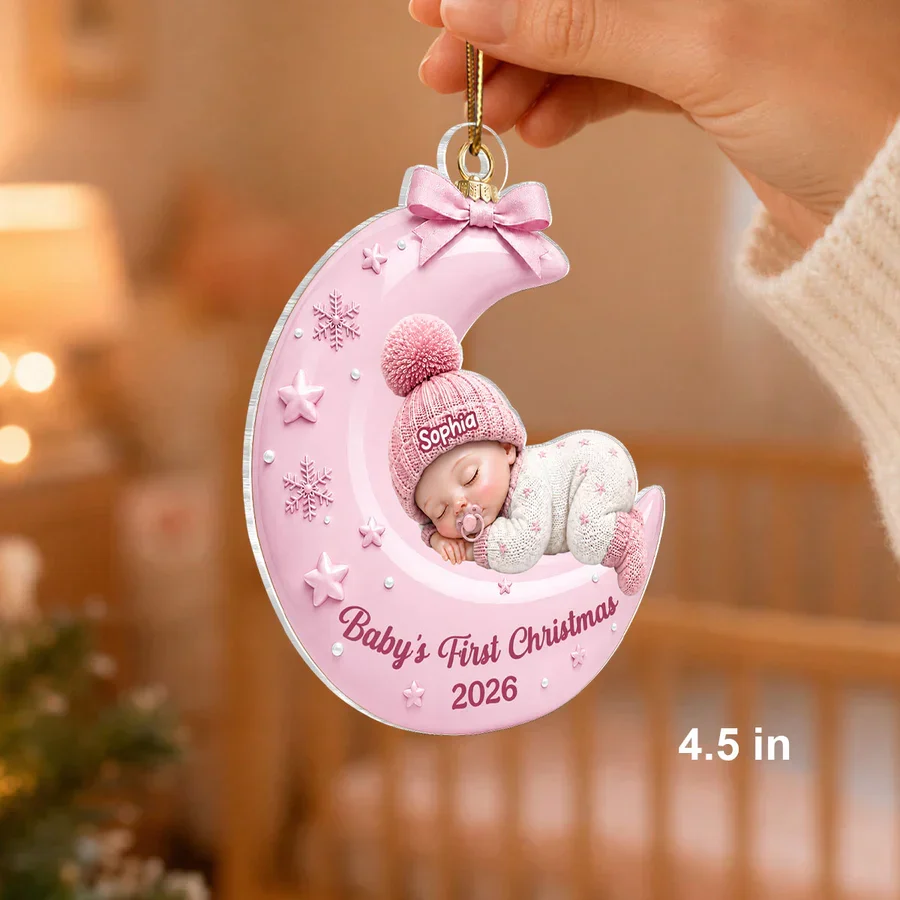 Personalized Acrylic Ornament With Sleeping Baby On Moon, Unique Creative Gift For New Parents - Image 3