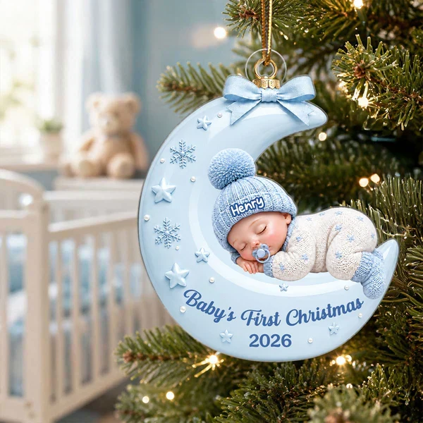 Personalized Acrylic Ornament With Sleeping Baby On Moon, Unique Creative Gift For New Parents - Image 5