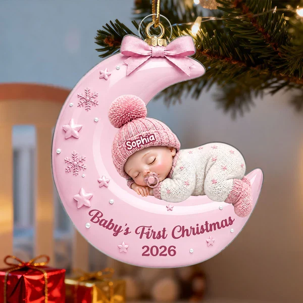 Personalized Acrylic Ornament With Sleeping Baby On Moon, Unique Creative Gift For New Parents - Image 6
