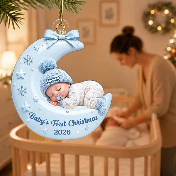 Personalized Acrylic Ornament With Sleeping Baby On Moon, Unique Creative Gift For New Parents - Image 7