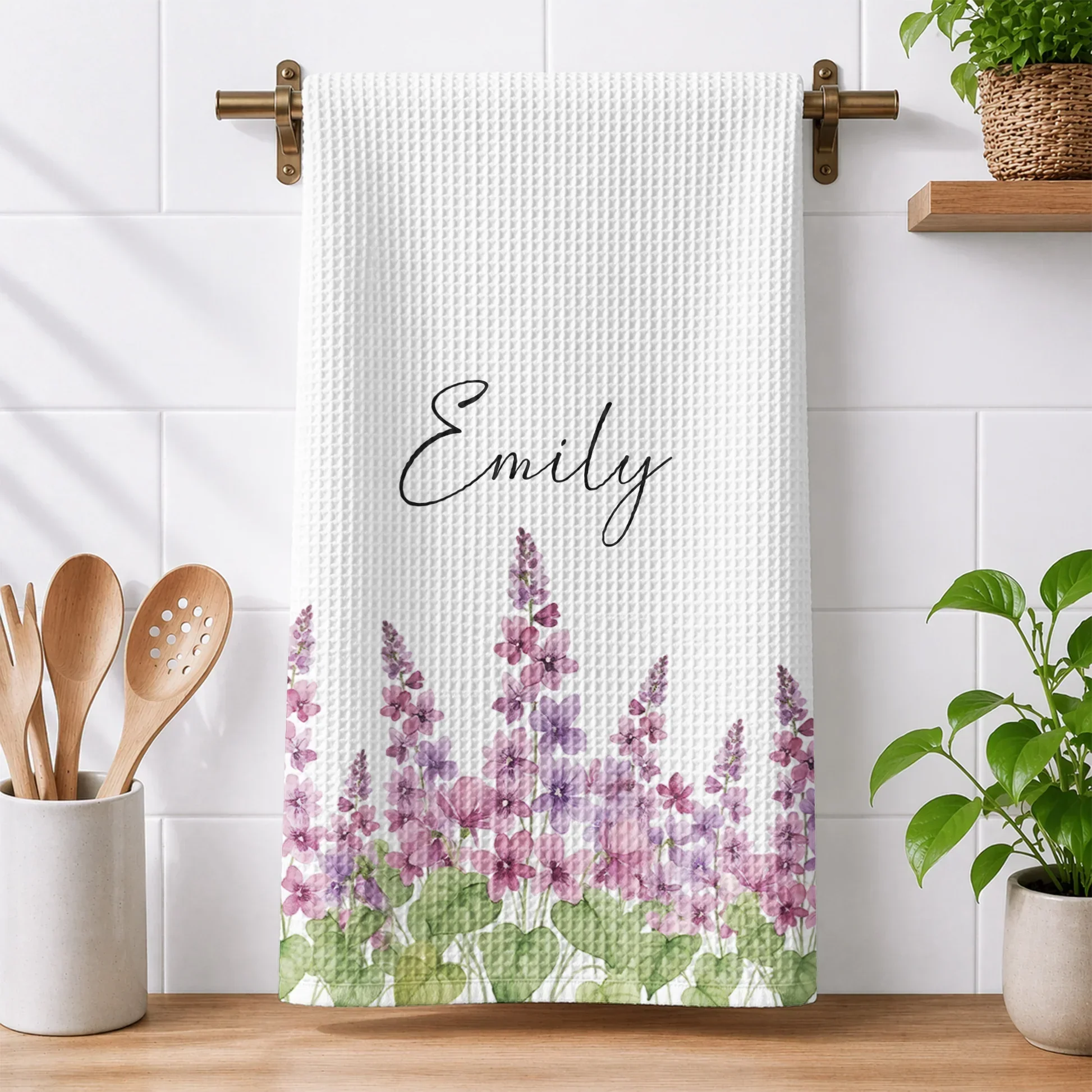 Personalized Birth Flower Kitchen Towel, Watercolor Floral Decor, Unique Gift for Mom, Grandma & Wife - Image 3