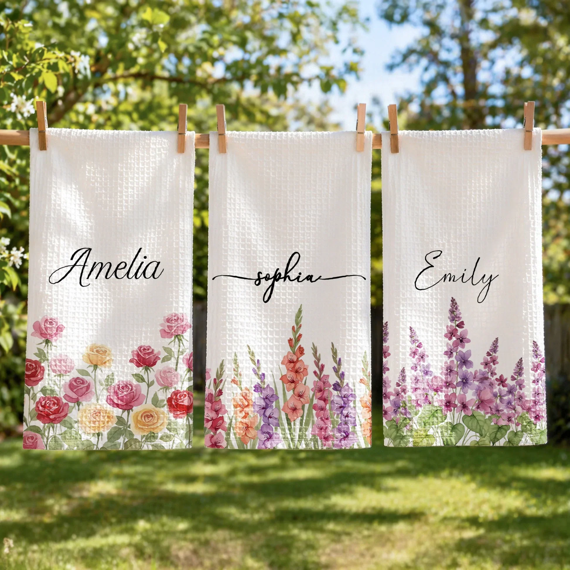 Personalized Birth Flower Kitchen Towel, Watercolor Floral Decor, Unique Gift for Mom, Grandma & Wife - Image 6