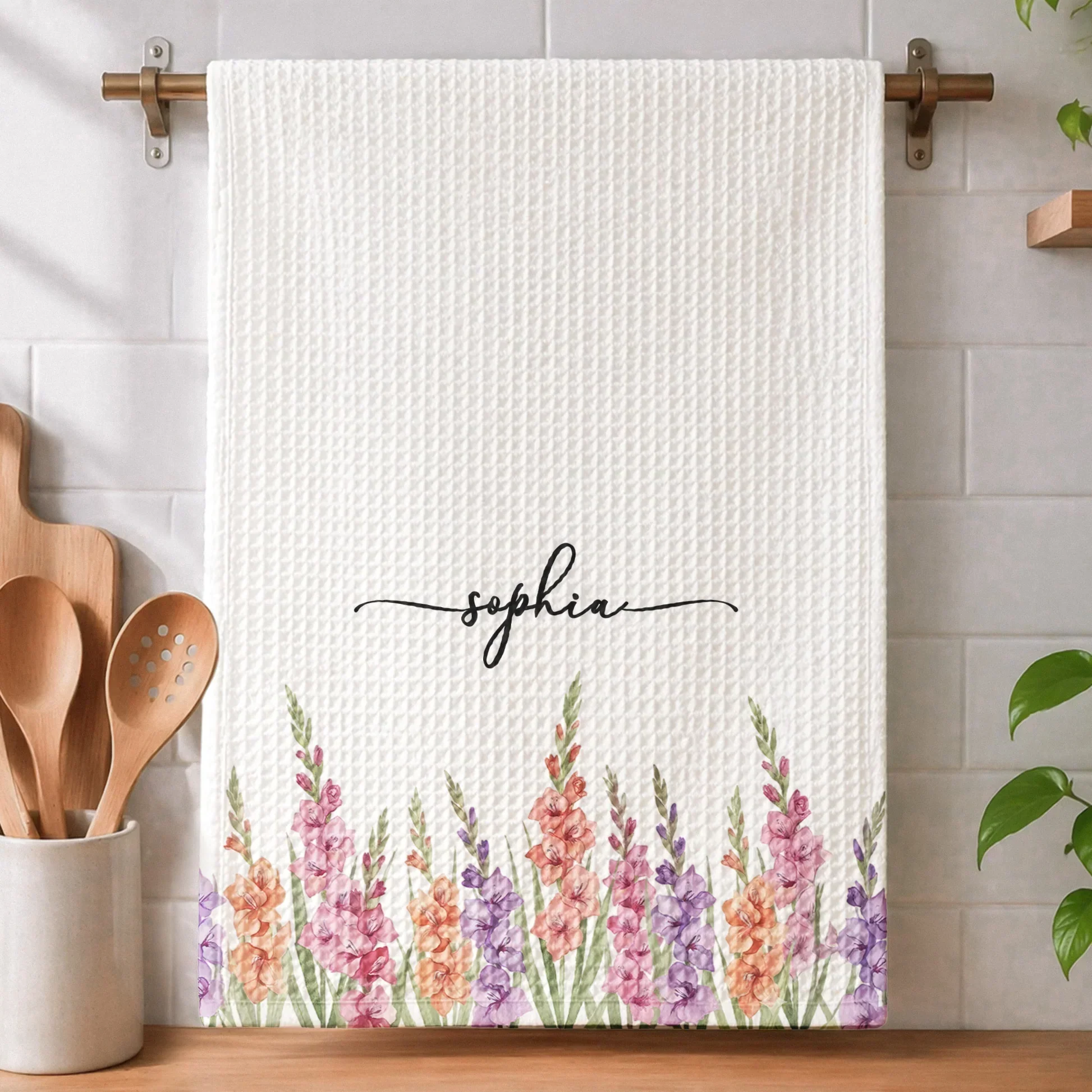 Personalized Birth Flower Kitchen Towel, Watercolor Floral Decor, Unique Gift for Mom, Grandma & Wife - Image 7