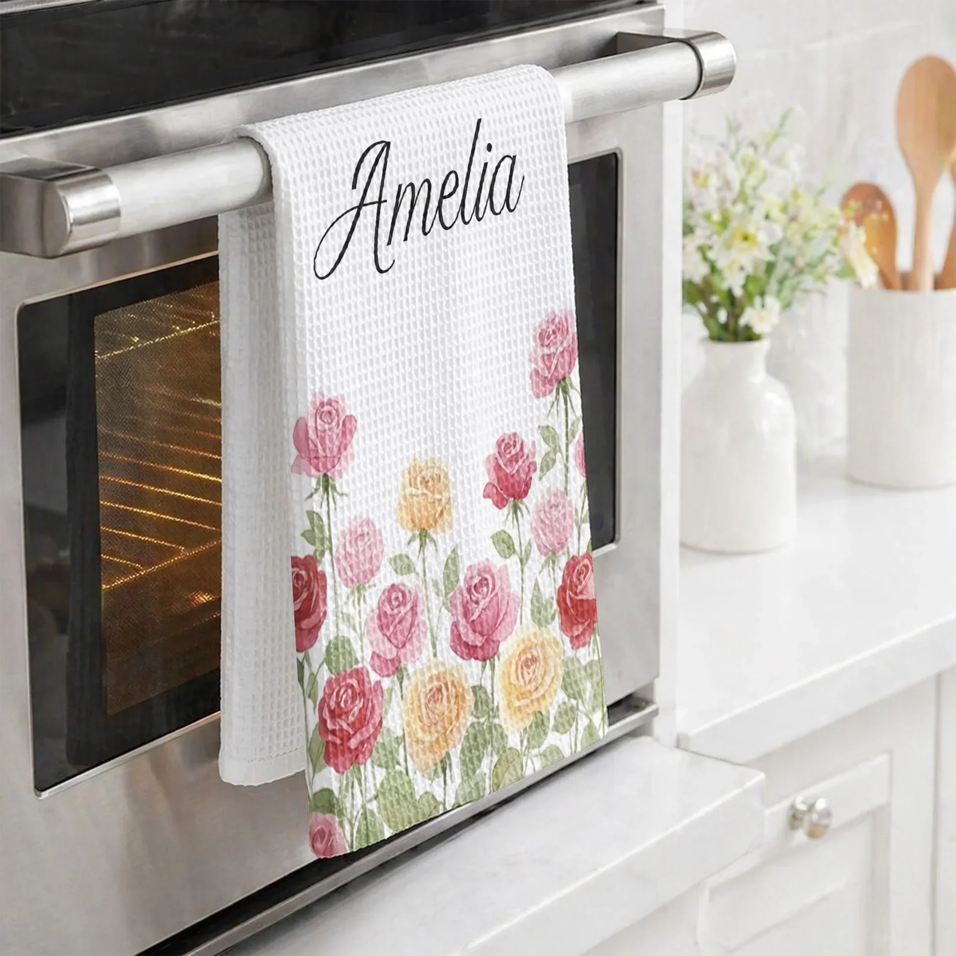 Personalized Birth Flower Kitchen Towel, Watercolor Floral Decor, Unique Gift for Mom, Grandma & Wife - Image 8