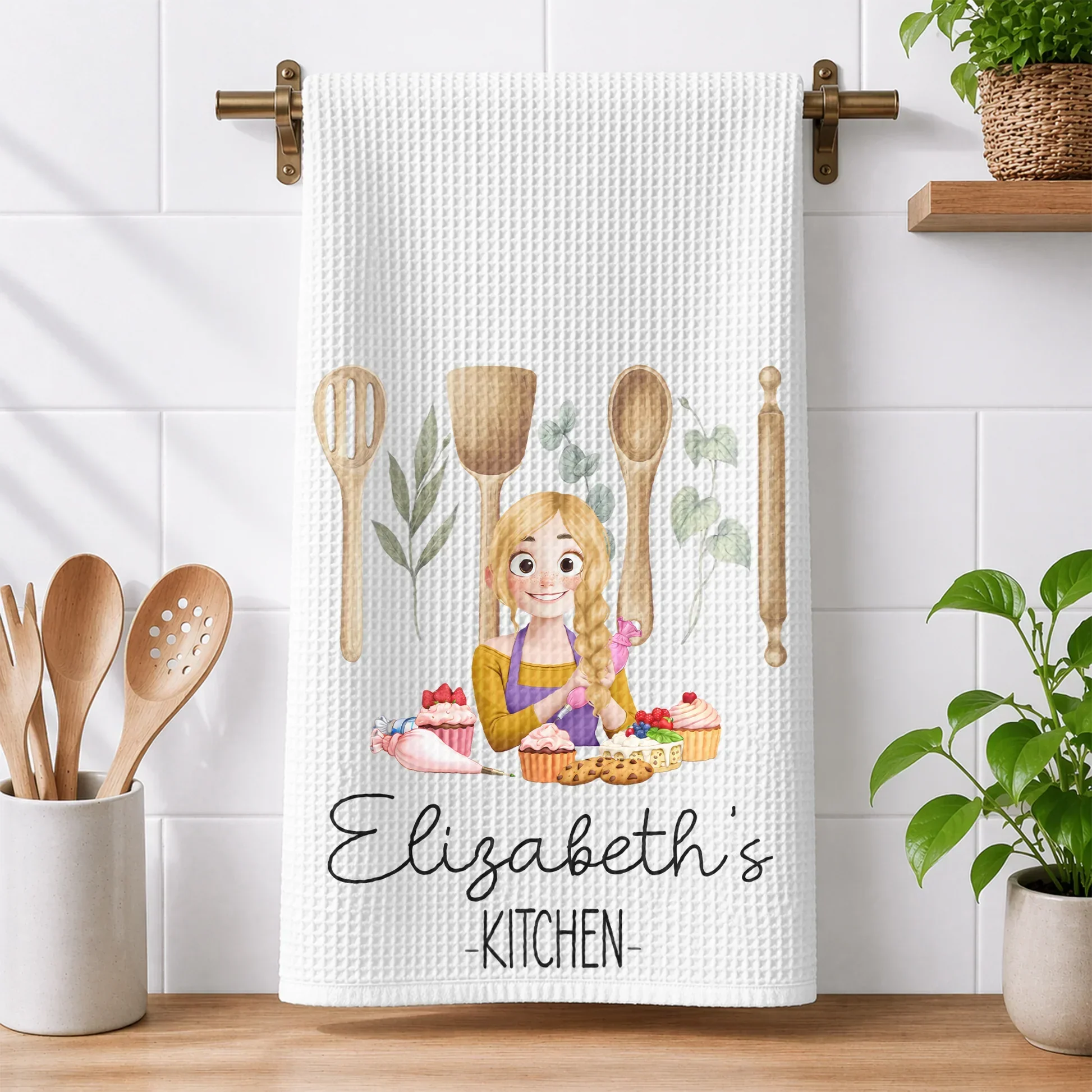 Personalized Kitchen Towel for Home Bakers, Cupcake Illustration, Creative Gift for Mom - Image 2