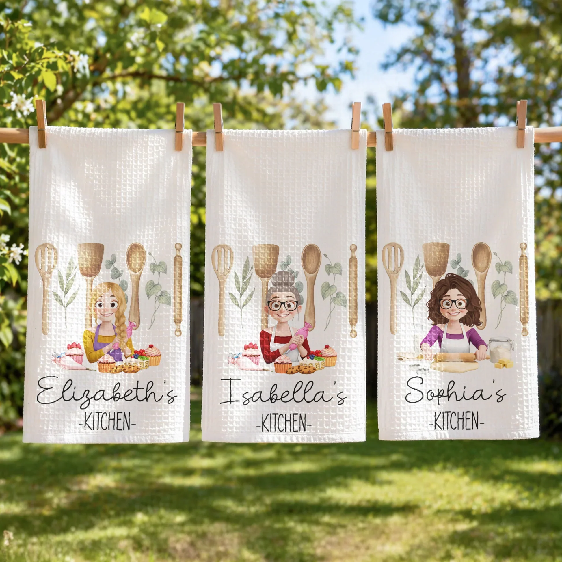 Personalized Kitchen Towel for Home Bakers, Cupcake Illustration, Creative Gift for Mom - Image 3