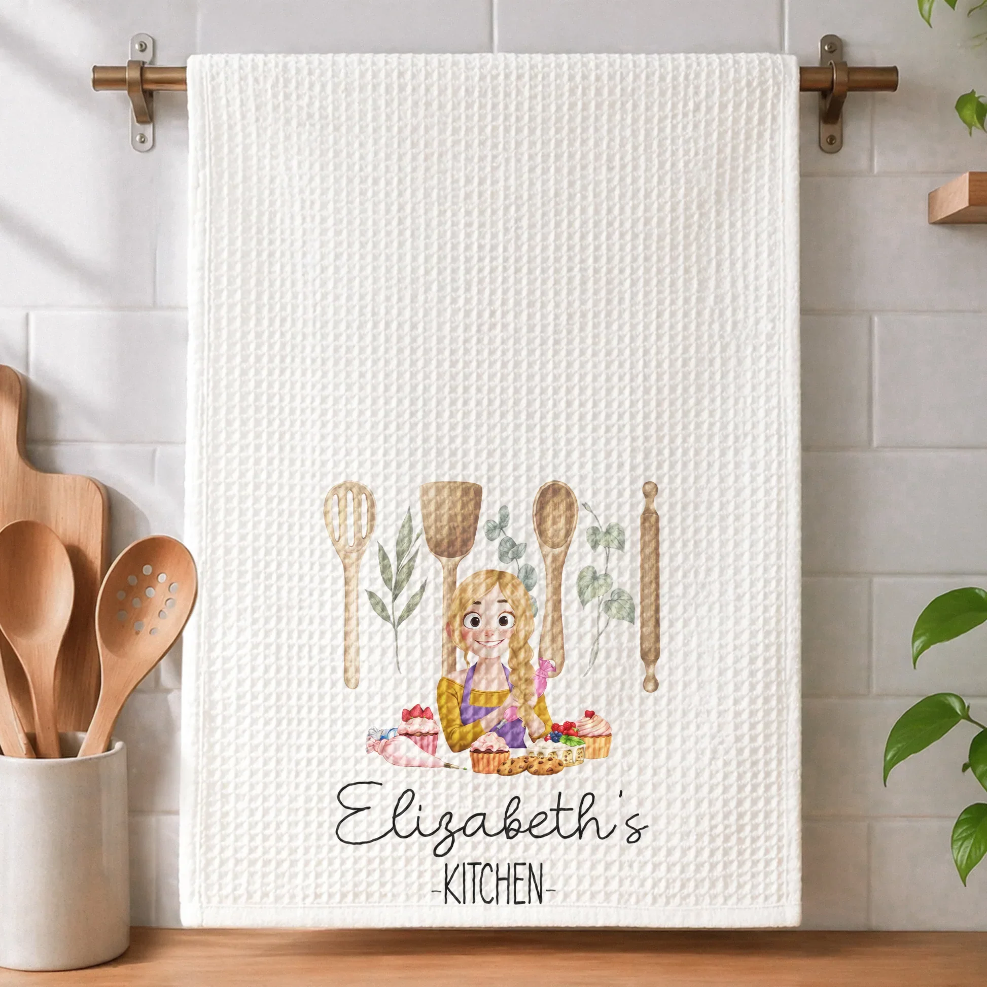 Personalized Kitchen Towel for Home Bakers, Cupcake Illustration, Creative Gift for Mom - Image 6