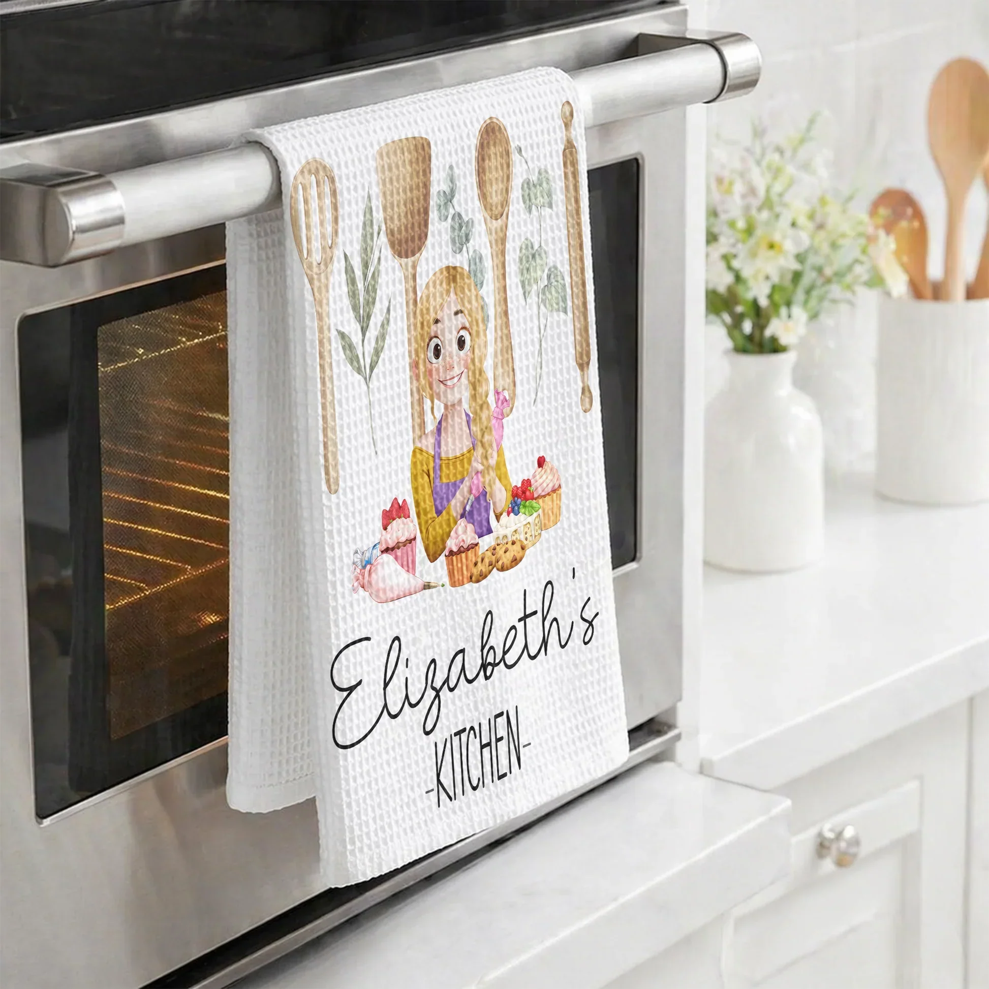 Personalized Kitchen Towel for Home Bakers, Cupcake Illustration, Creative Gift for Mom - Image 7
