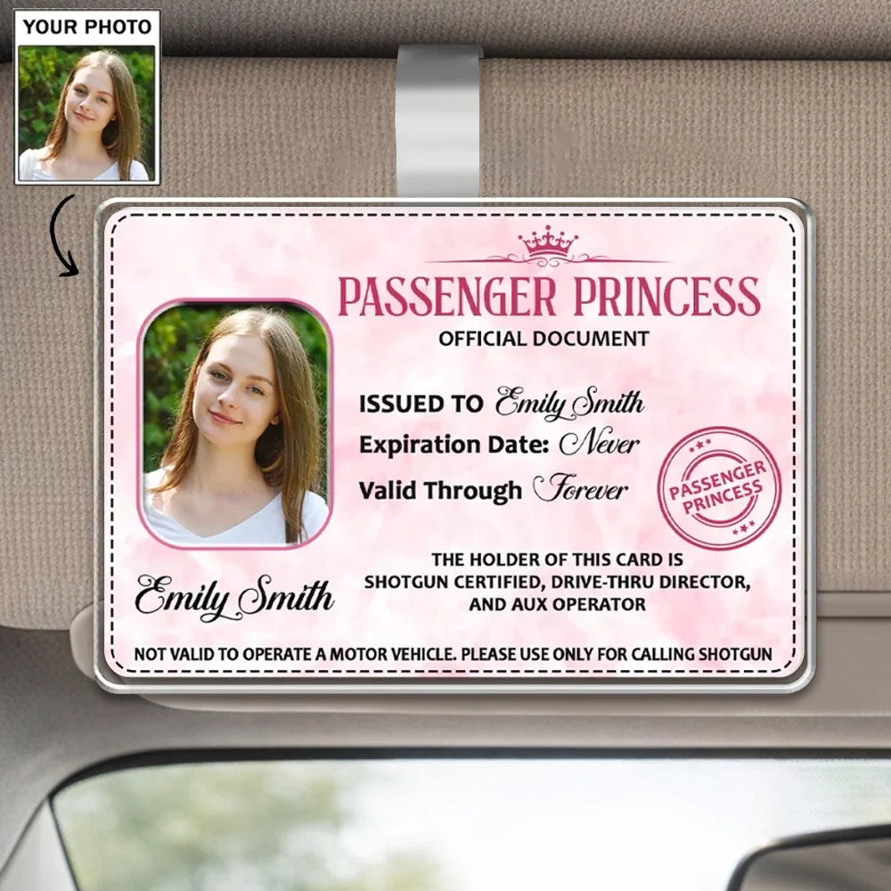 Pink Document Style Passenger Princess 2-Layer Acrylic Car Visor Clip, Creative Gift for Wife & Friend