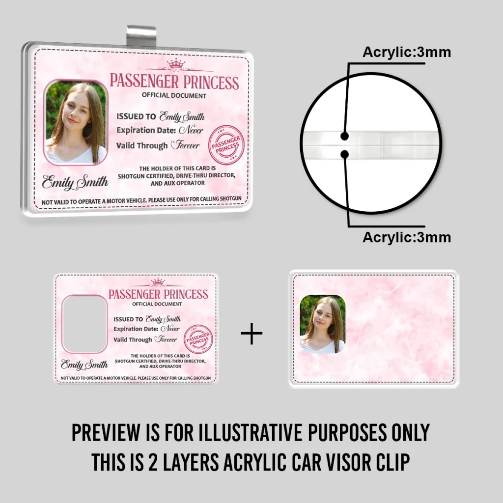 Pink Document Style Passenger Princess 2-Layer Acrylic Car Visor Clip, Creative Gift for Wife & Friend - Image 4
