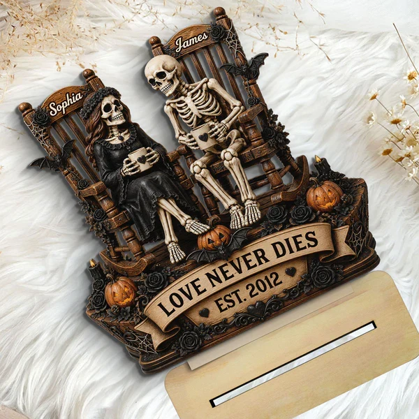 Personalized 2-Layer Wooden Plaque, Sitting Skeleton Couple Halloween Decor, Unique Creative Gift for Couples - Image 6