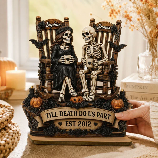 Personalized 2-Layer Wooden Plaque, Sitting Skeleton Couple Halloween Decor, Unique Creative Gift for Couples - Image 7