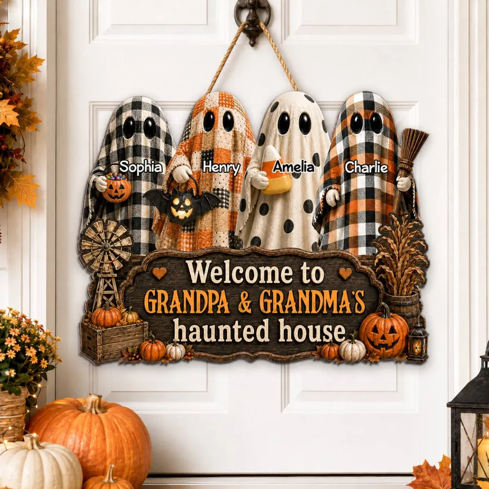 Personalized Wooden Sign with Cute Ghosts, Farmhouse Halloween Decor, Unique Creative Gift for Grandparents - Image 2