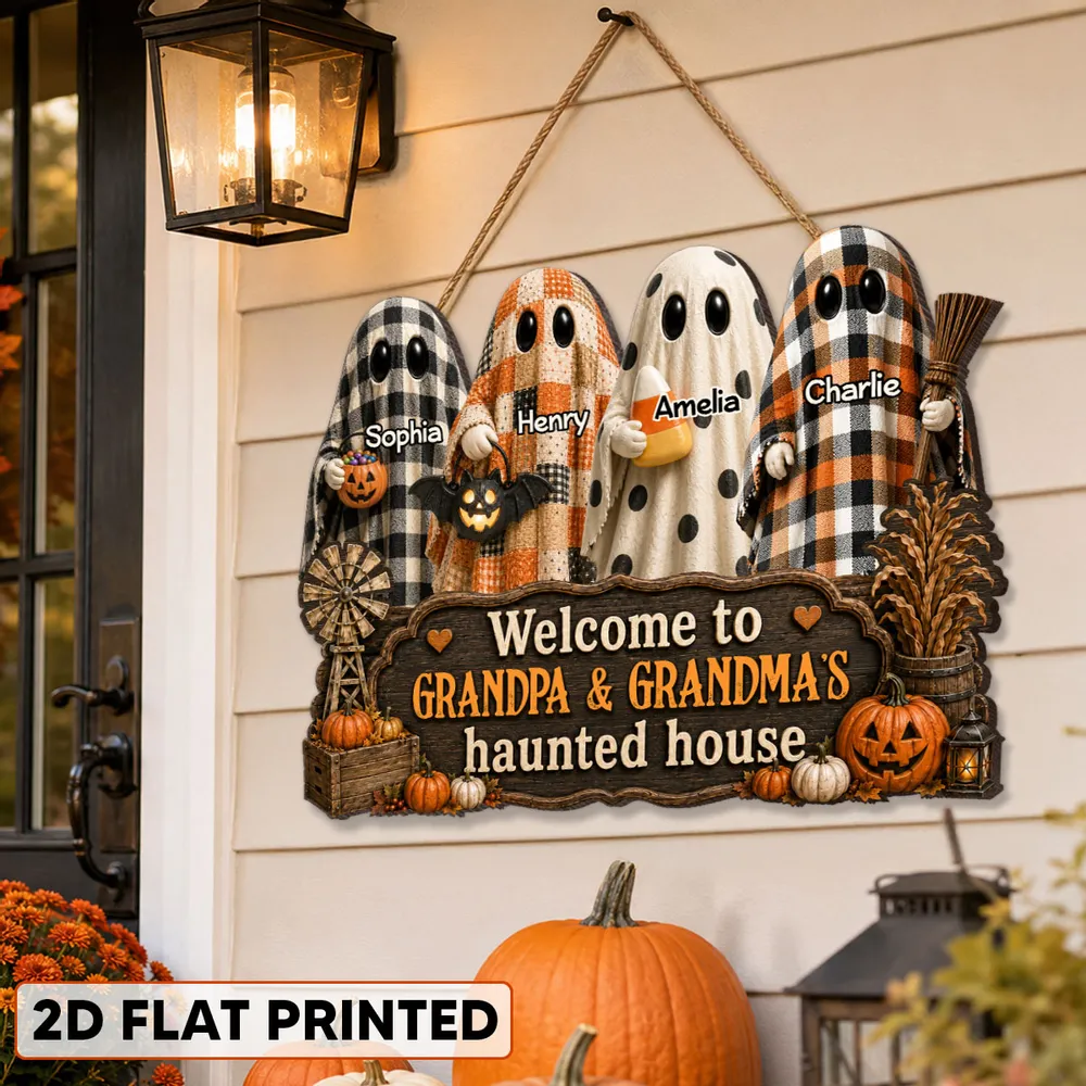 Personalized Wooden Sign with Cute Ghosts, Farmhouse Halloween Decor, Unique Creative Gift for Grandparents - Image 3