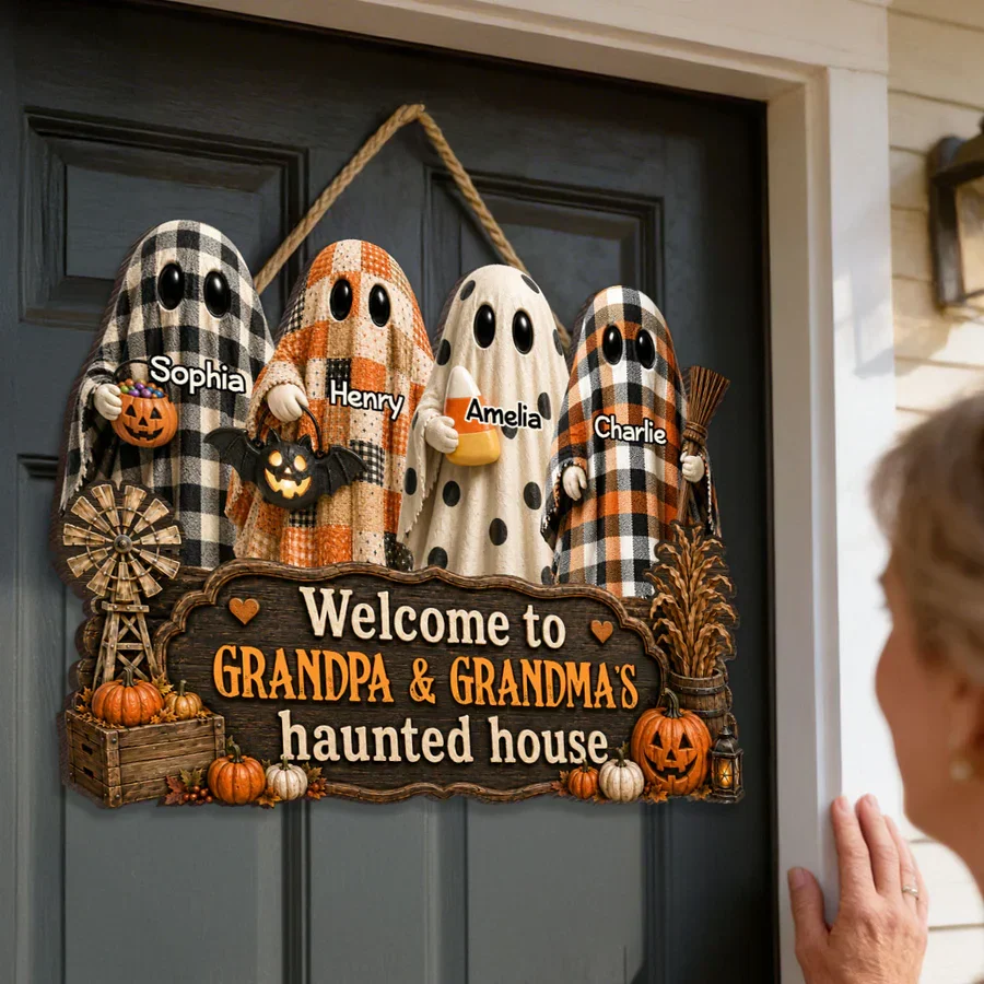 Personalized Wooden Sign with Cute Ghosts, Farmhouse Halloween Decor, Unique Creative Gift for Grandparents - Image 5
