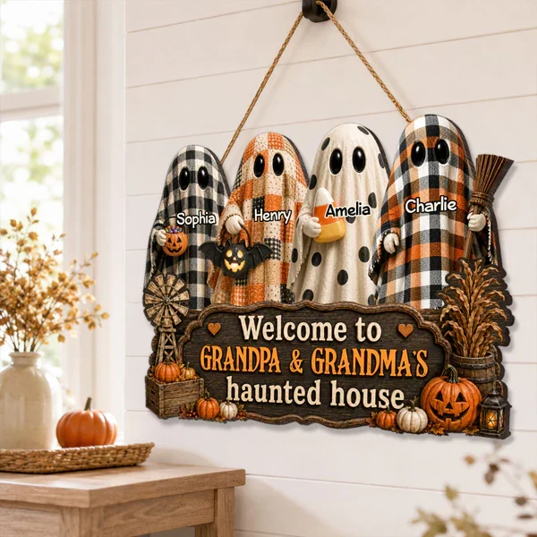 Personalized Wooden Sign with Cute Ghosts, Farmhouse Halloween Decor, Unique Creative Gift for Grandparents - Image 6