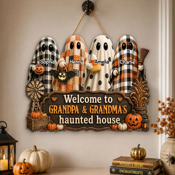 Personalized Wooden Sign with Cute Ghosts, Farmhouse Halloween Decor, Unique Creative Gift for Grandparents - Image 7