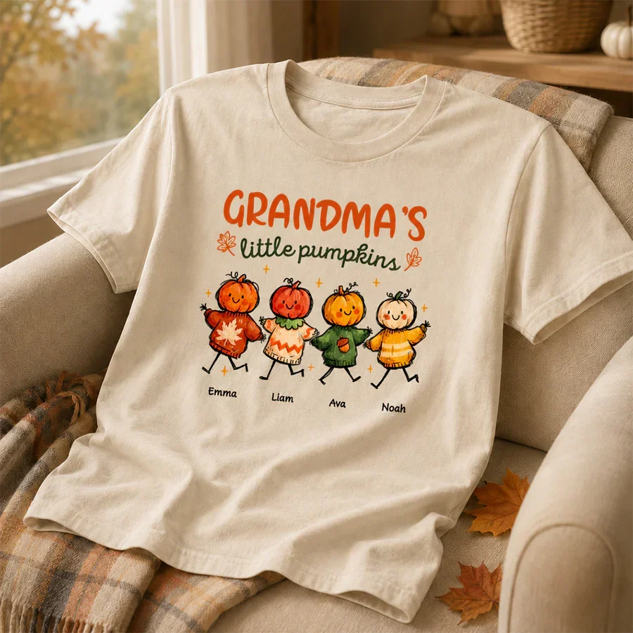 Personalized Grandma's Little Pumpkins Classic Tee, Unique Fall Gift for Grandma - Image 2