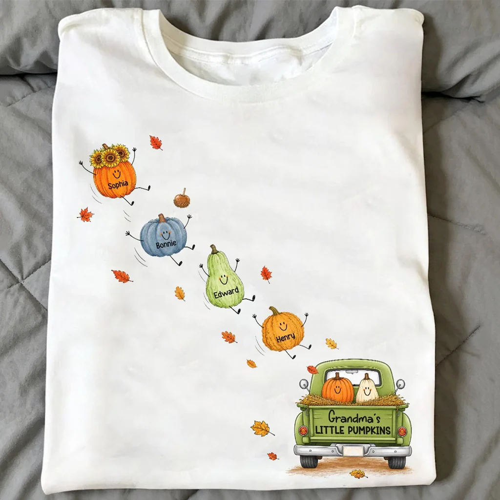 Personalized Classic Tee with Grandma's Little Pumpkins, Fall Pumpkin Unique Gift for Grandma