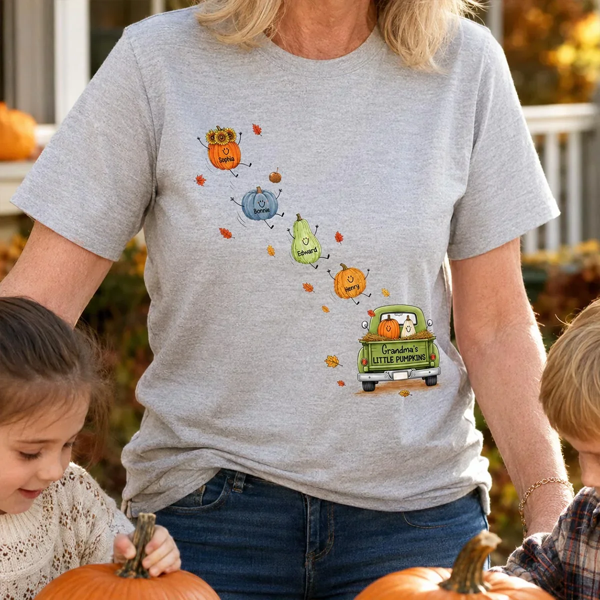 Personalized Classic Tee with Grandma's Little Pumpkins, Fall Pumpkin Unique Gift for Grandma - Image 2