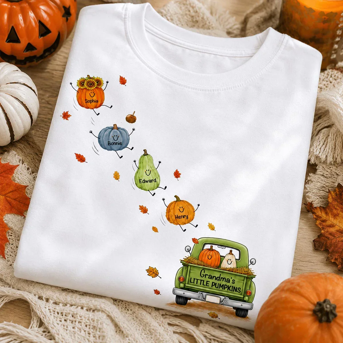 Personalized Classic Tee with Grandma's Little Pumpkins, Fall Pumpkin Unique Gift for Grandma - Image 3