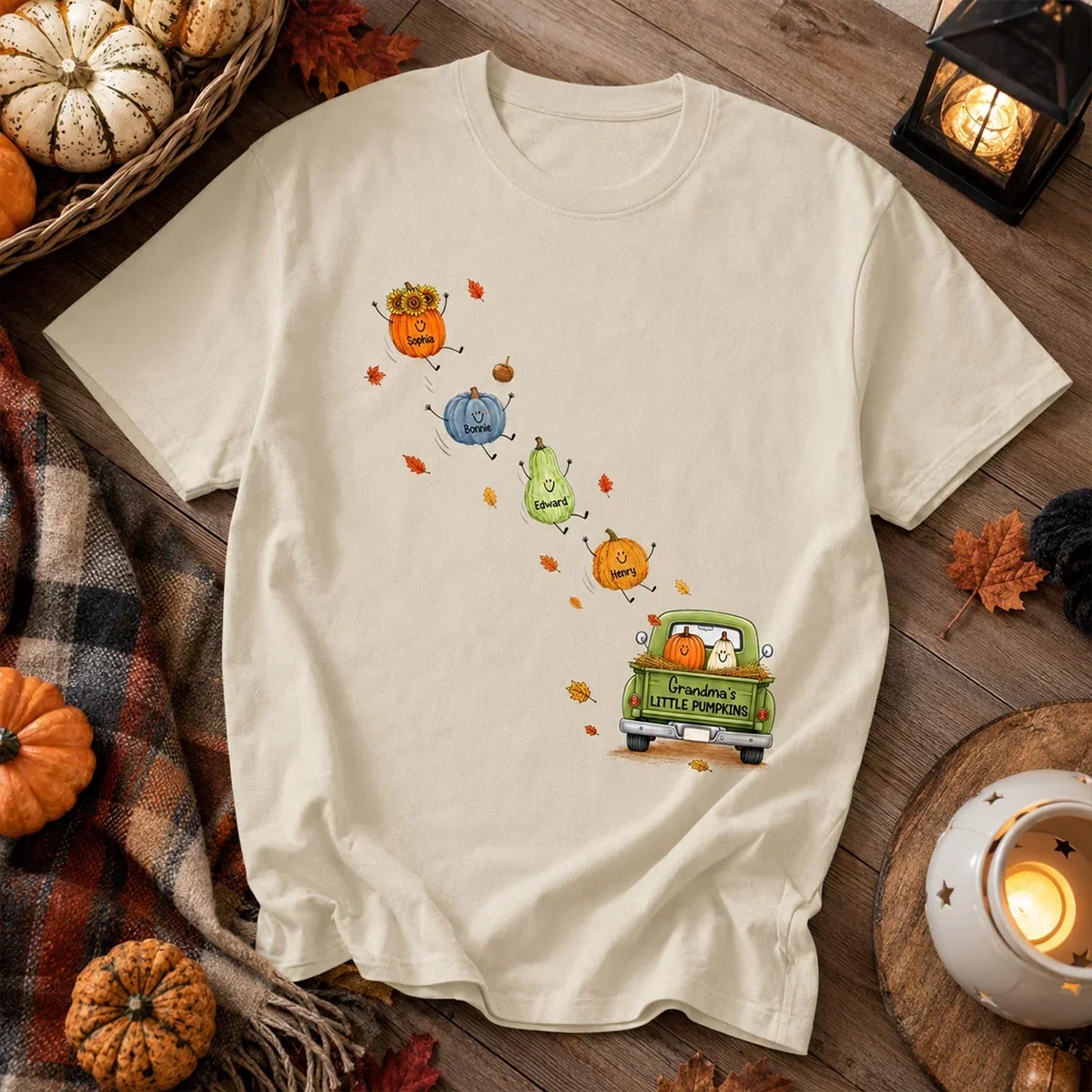 Personalized Classic Tee with Grandma's Little Pumpkins, Fall Pumpkin Unique Gift for Grandma - Image 4