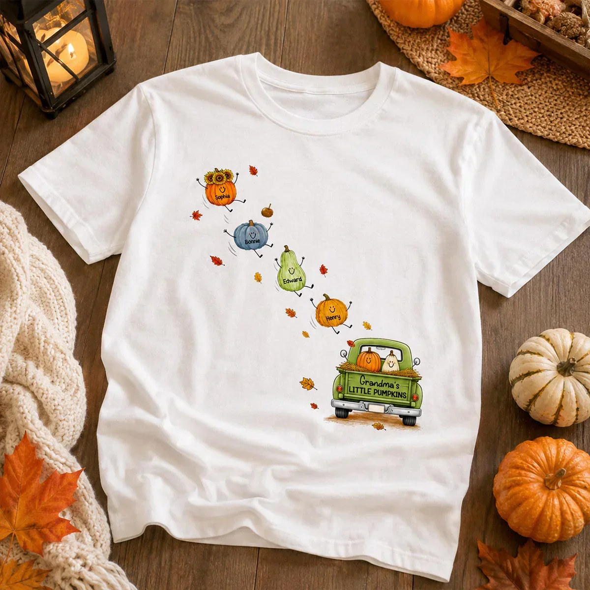 Personalized Classic Tee with Grandma's Little Pumpkins, Fall Pumpkin Unique Gift for Grandma - Image 5