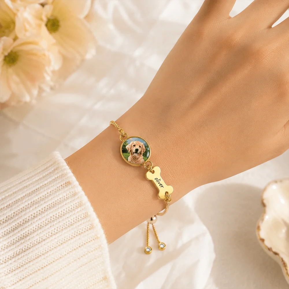 Dog Bone Photo Bracelet, Custom Pet Portrait Keepsake, Unique Creative Gift for Dog Owner - Image 2