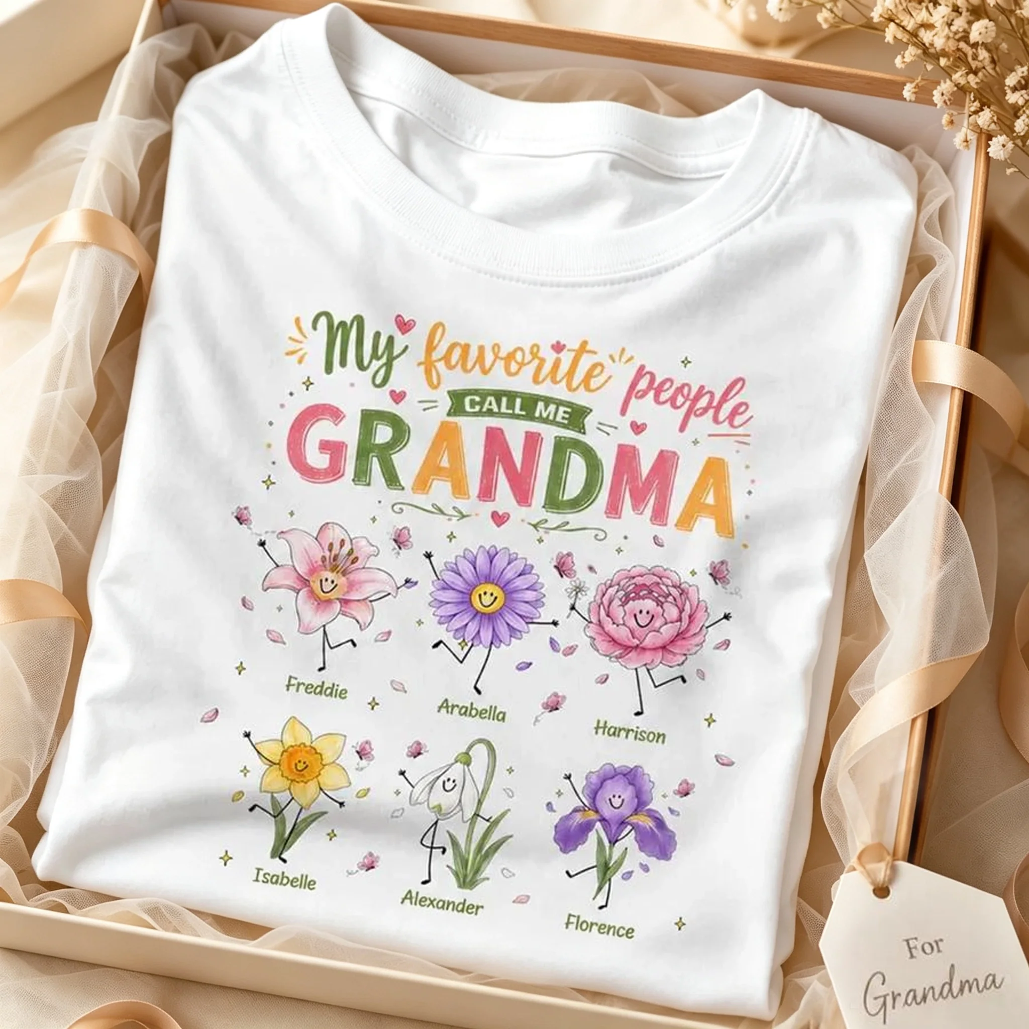 Personalized Classic Tee With Grandma Quote & Birth Month Flowers, Unique Creative Gift For Grandma