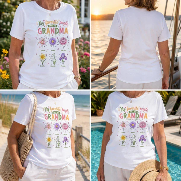 Personalized Classic Tee With Grandma Quote & Birth Month Flowers, Unique Creative Gift For Grandma - Image 4
