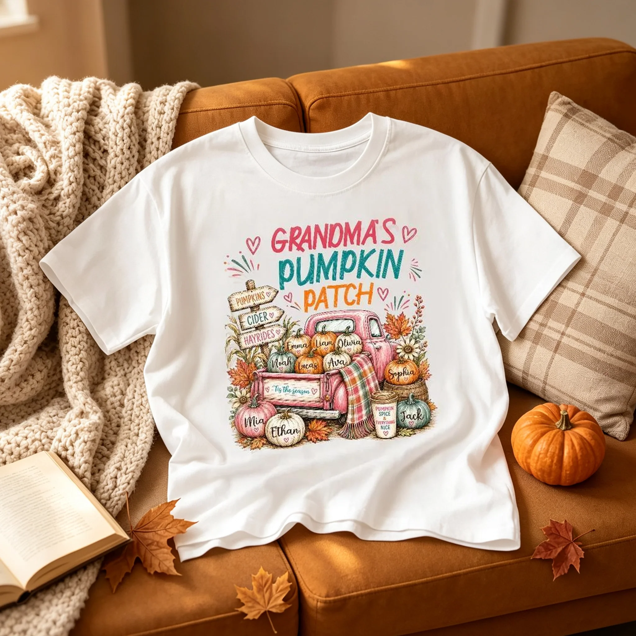 Personalized Classic Tee with Grandma's Pumpkin Patch Fall Truck, Unique and Creative Gift for Grandma