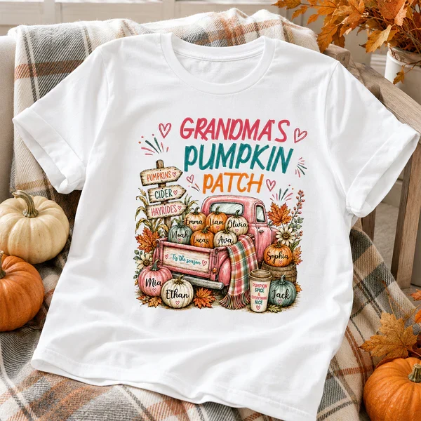 Personalized Classic Tee with Grandma's Pumpkin Patch Fall Truck, Unique and Creative Gift for Grandma - Image 3
