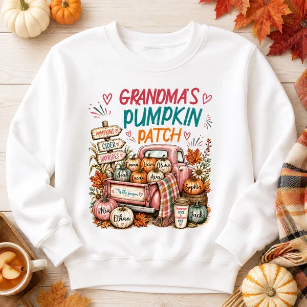 Personalized Classic Tee with Grandma's Pumpkin Patch Fall Truck, Unique and Creative Gift for Grandma - Image 4