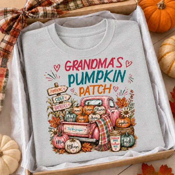 Personalized Classic Tee with Grandma's Pumpkin Patch Fall Truck, Unique and Creative Gift for Grandma - Image 7