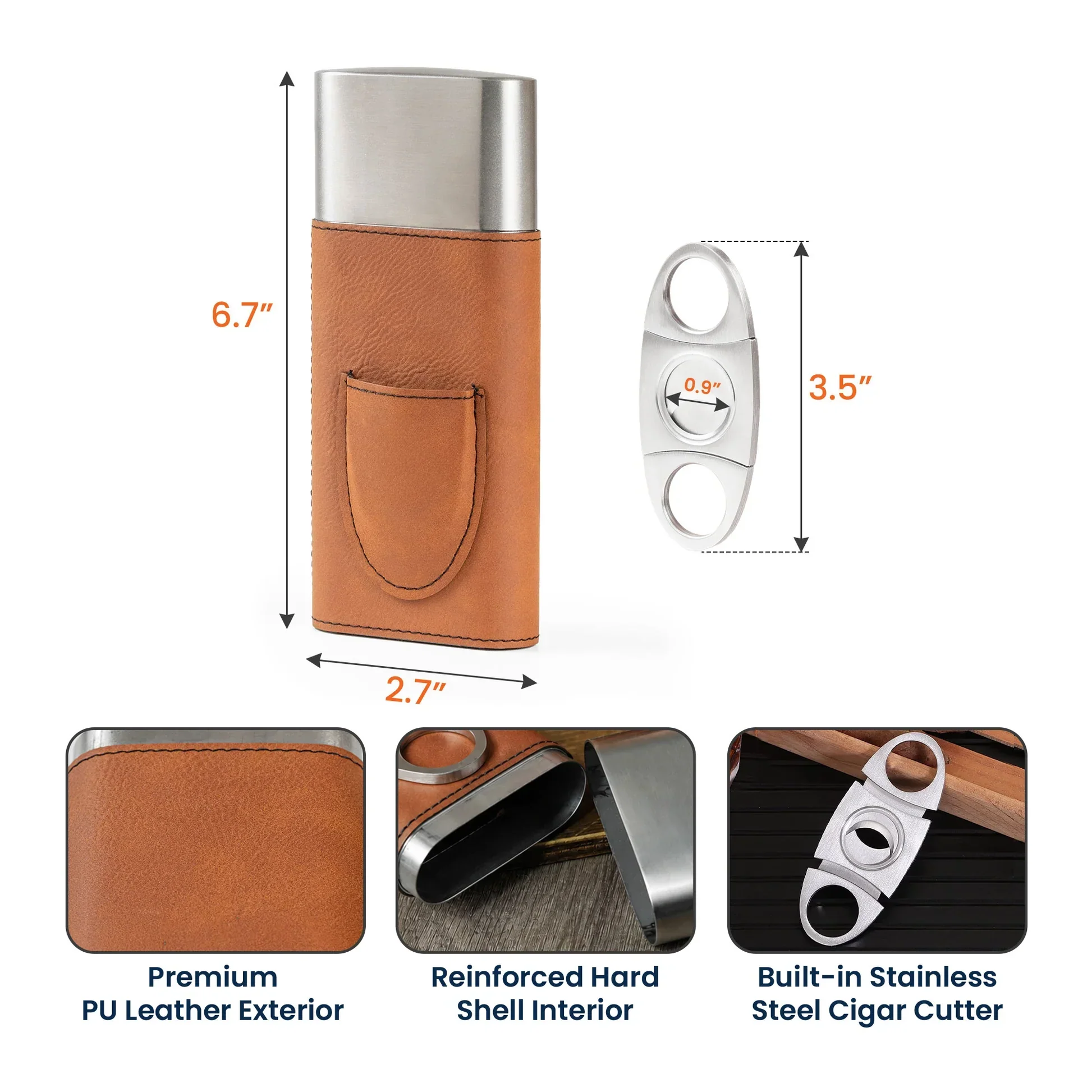 Personalized Leather Cigar Case With Cutter, Backyard Quote Design, Unique Creative Gift For Him - Image 4