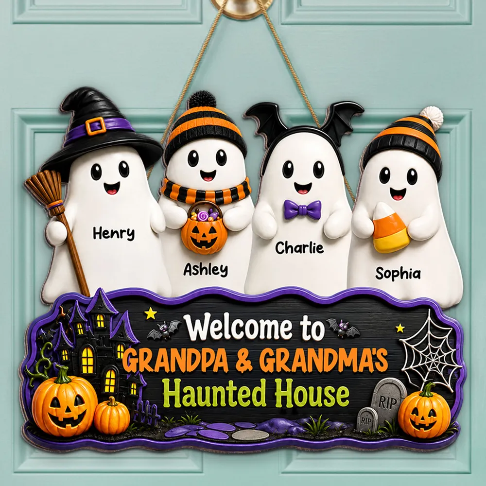 Personalized Halloween Wooden Sign, Standing Boo Kids Door Decor, Unique Gift for Grandma & Grandpa - Image 2