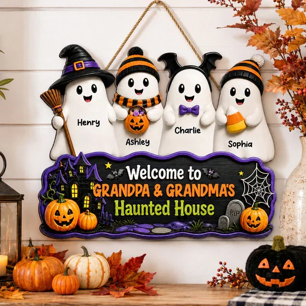 Personalized Halloween Wooden Sign, Standing Boo Kids Door Decor, Unique Gift for Grandma & Grandpa - Image 3