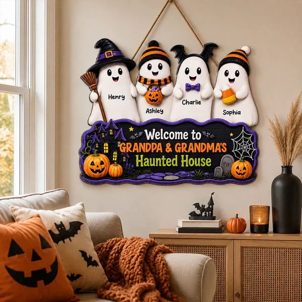 Personalized Halloween Wooden Sign, Standing Boo Kids Door Decor, Unique Gift for Grandma & Grandpa - Image 6