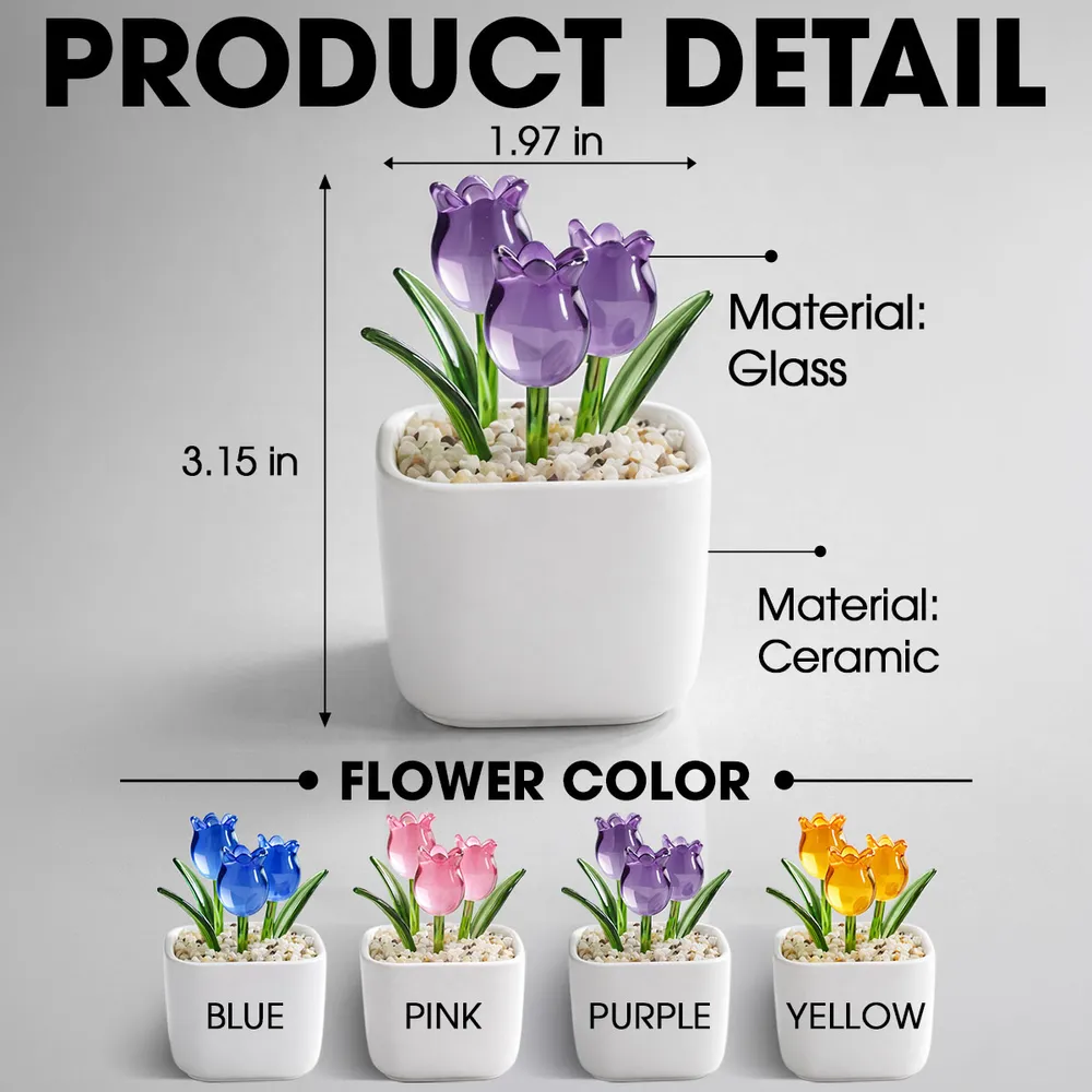 Personalized Square Glass Planter with Purple Tulips, Unique Creative Gift for Daughter From Mom - Image 4