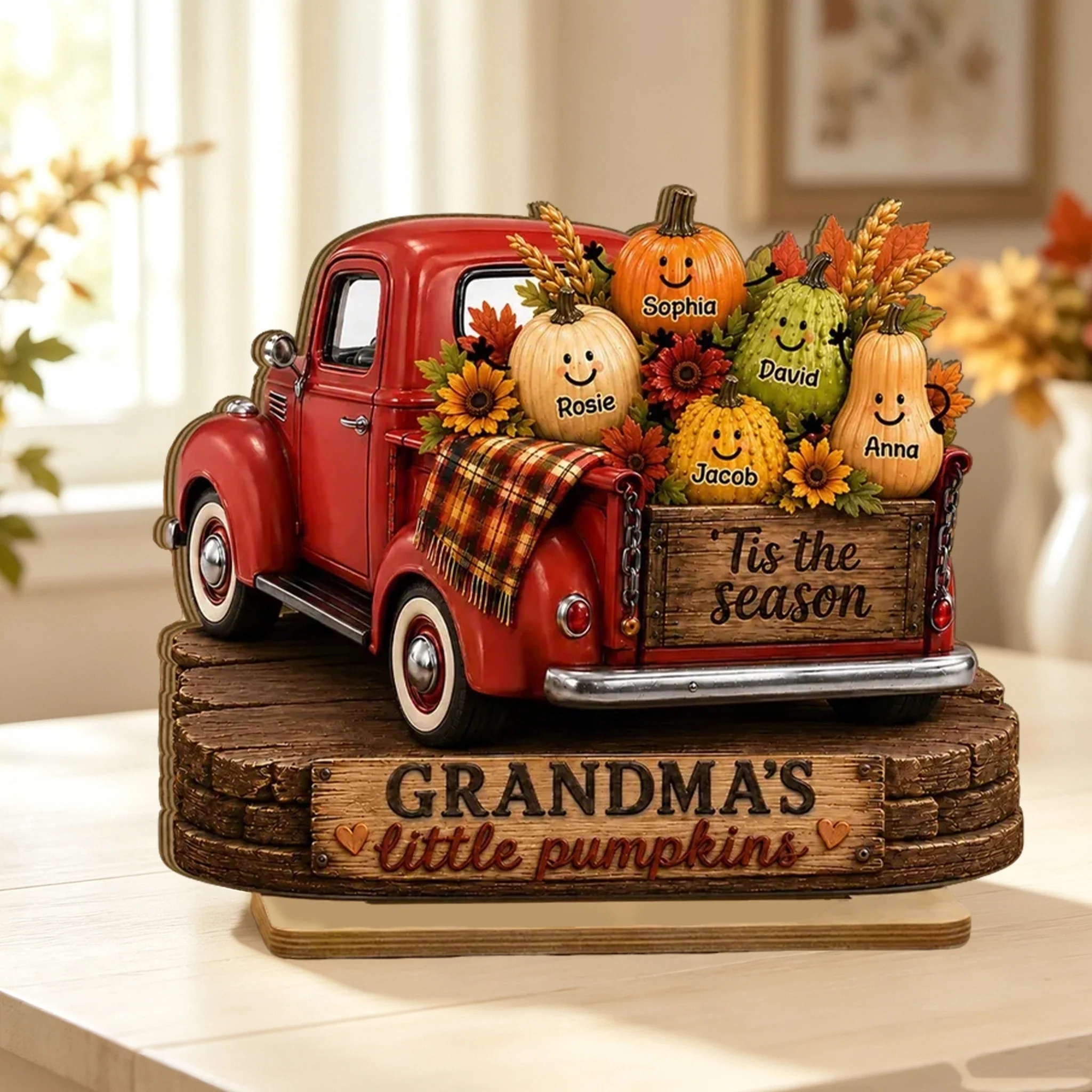 Personalized Wooden Plaque, Grandma's Little Pumpkins Red Truck Fall Decor, Unique Gift for Grandma