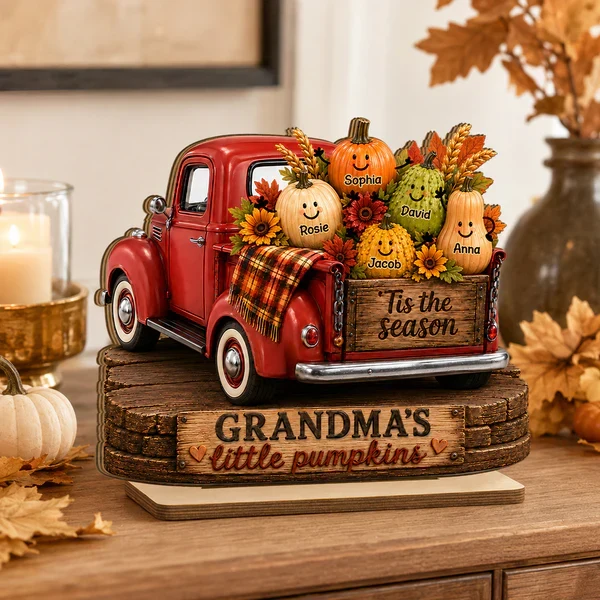Personalized Wooden Plaque, Grandma's Little Pumpkins Red Truck Fall Decor, Unique Gift for Grandma - Image 2
