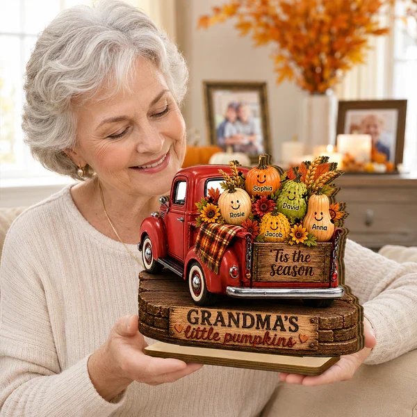 Personalized Wooden Plaque, Grandma's Little Pumpkins Red Truck Fall Decor, Unique Gift for Grandma - Image 3
