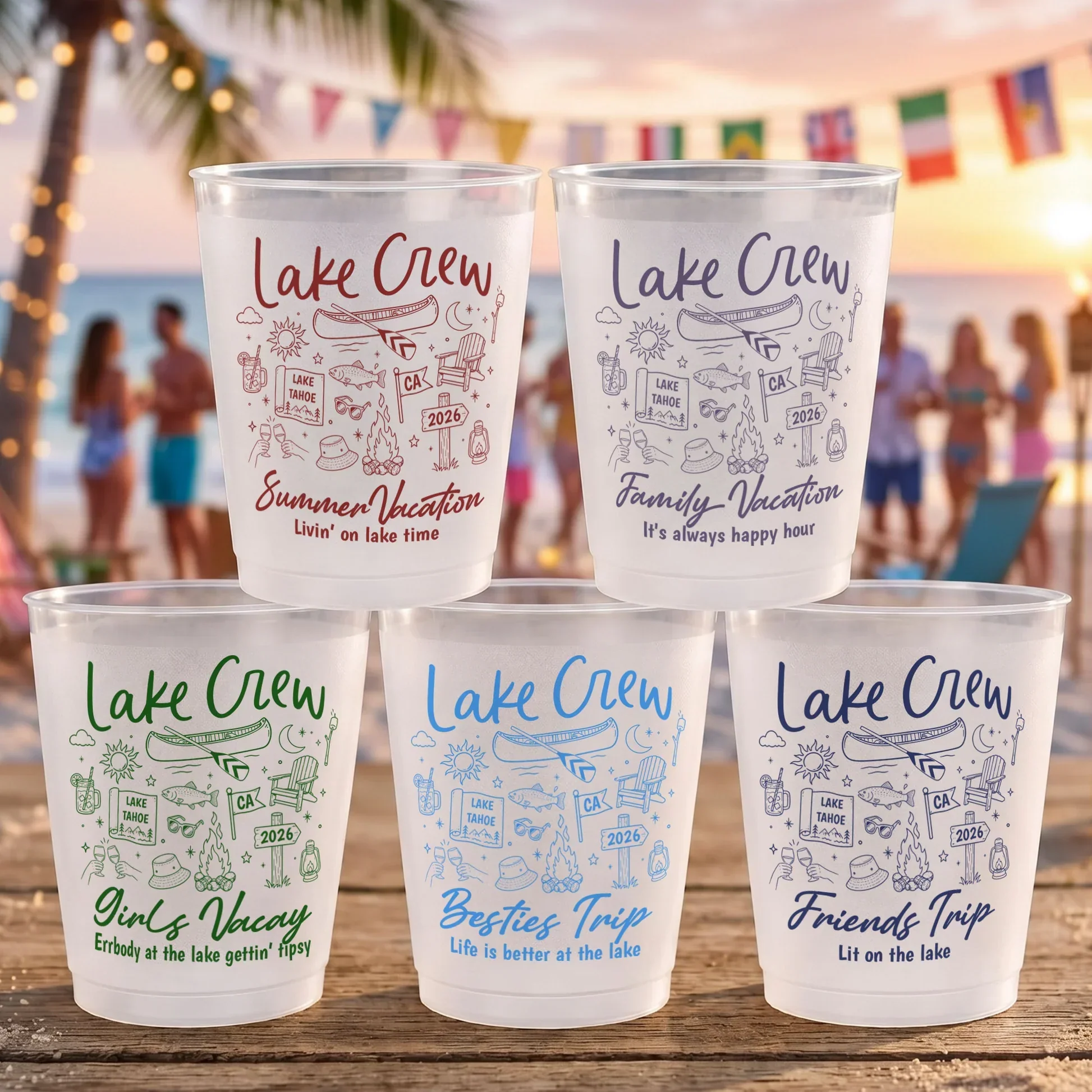 Personalized Frosted Plastic Cup, Lake Crew Art for Sunlit Lake Party, unique Gift for Friends & Family - Image 5