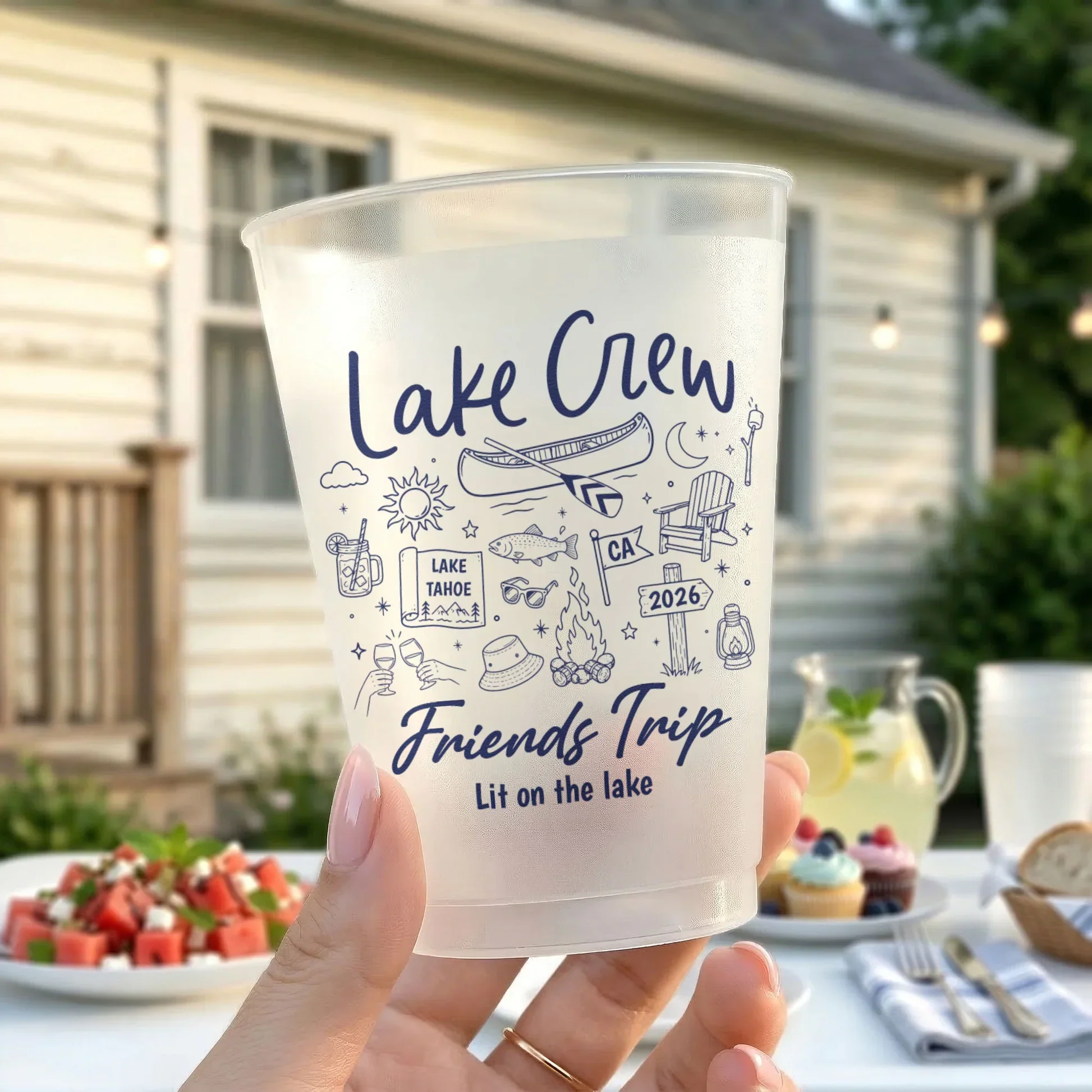 Personalized Frosted Plastic Cup, Lake Crew Art for Sunlit Lake Party, unique Gift for Friends & Family - Image 6