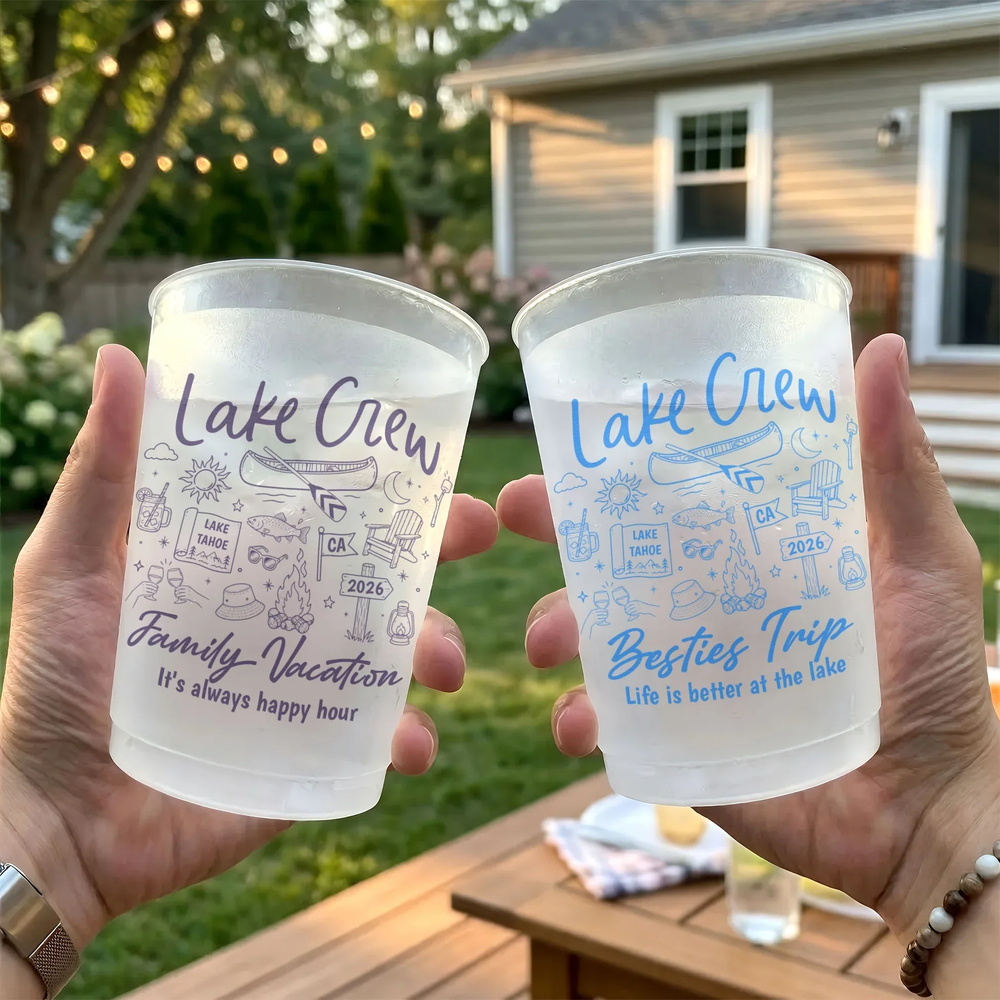 Personalized Frosted Plastic Cup, Lake Crew Art for Sunlit Lake Party, unique Gift for Friends & Family - Image 7