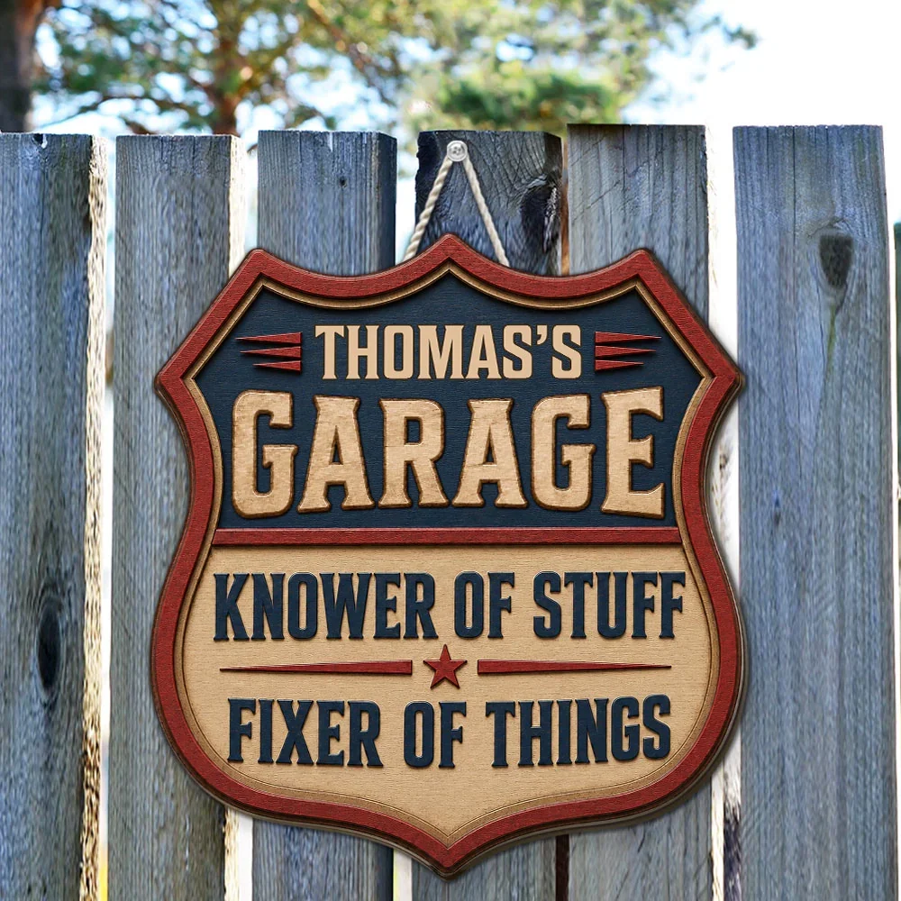 Personalized Wooden Sign for Garage, Knower of Stuff Fixer of Things, Unique Gift for Dad - Image 3