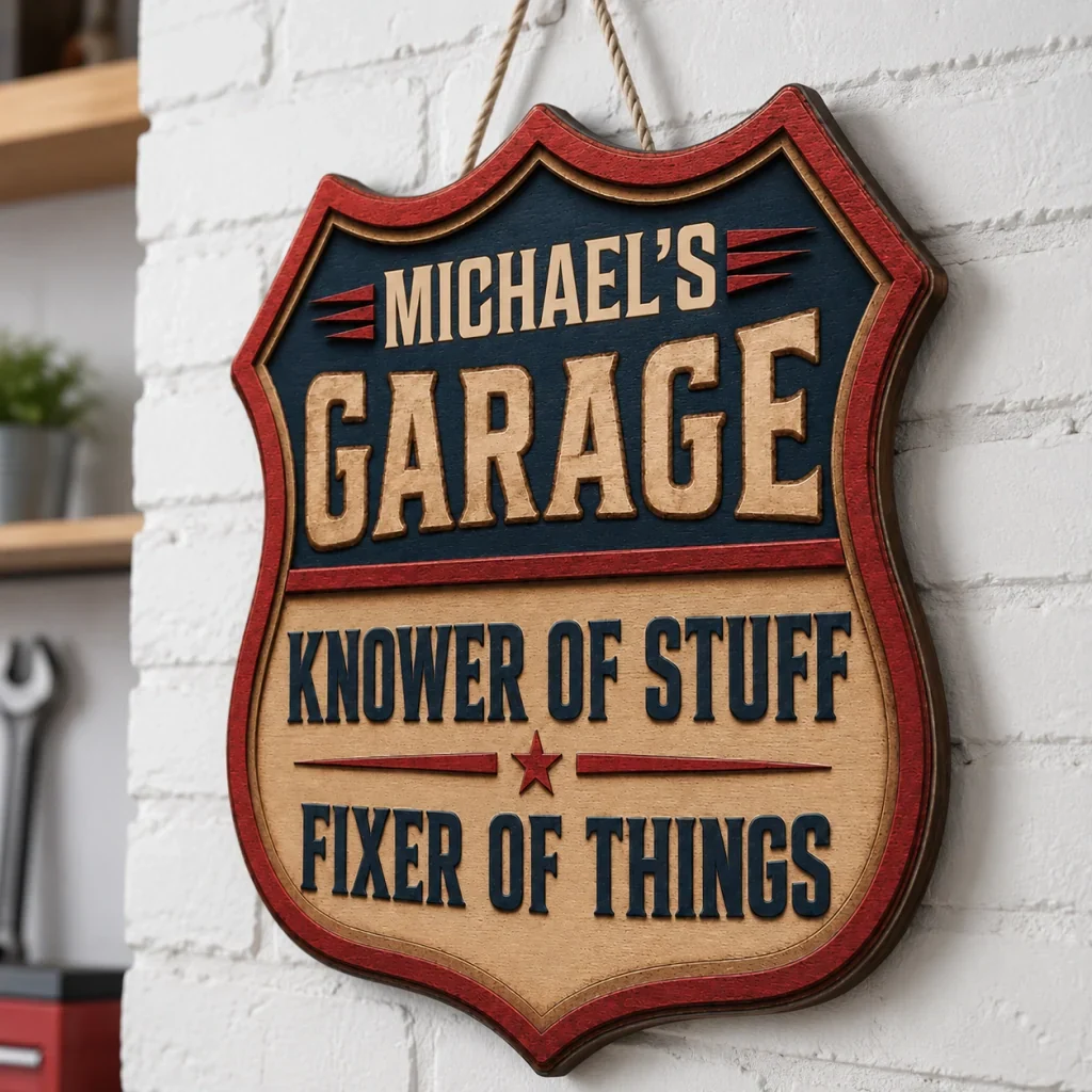 Personalized Wooden Sign for Garage, Knower of Stuff Fixer of Things, Unique Gift for Dad - Image 5