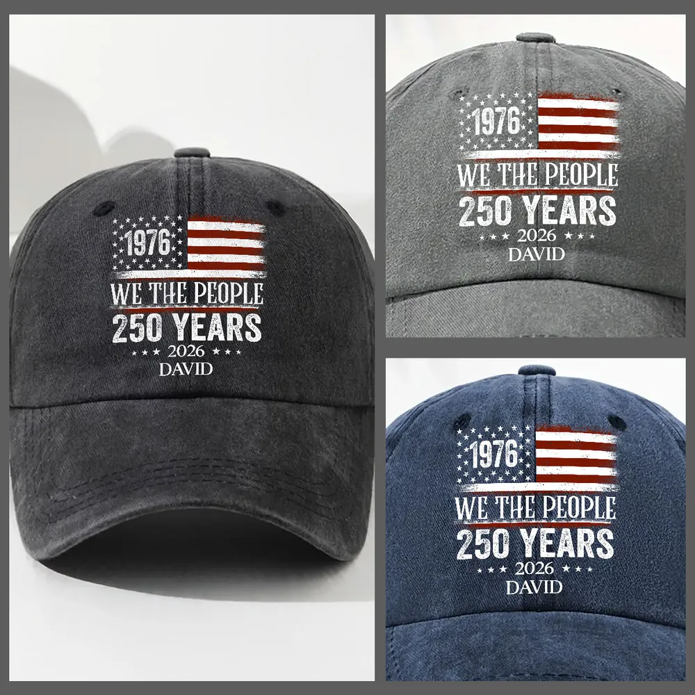 We The People - Personalized Custom Vintage Washed Denim Cap - Image 2