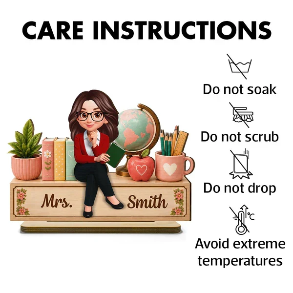 Personalized Wooden Plaque with Sitting Teacher, Books & Globe, Unique Gift for Teacher Desk Display - Image 5