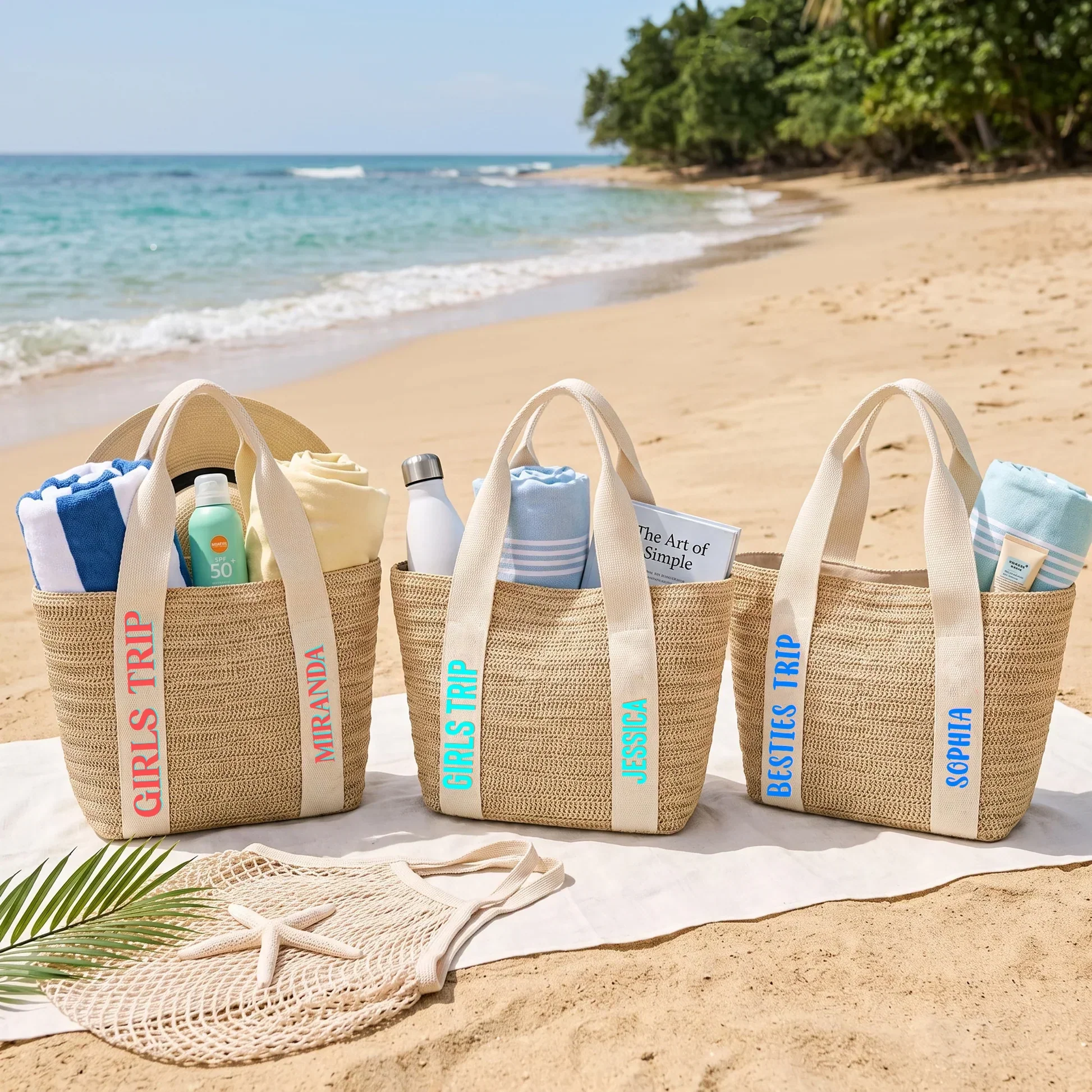 Personalized Straw Tote Bag for Girls Trip, Beach Vacation Unique Gift for Friends - Image 2